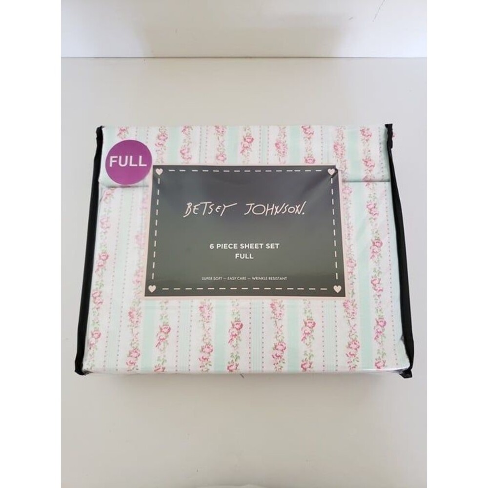 Betsey Johnson Full 6 Piece Sheet Set Romance Stripe Floral
